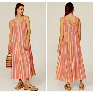 Marine Layer Size L Multicolor Striped Corinne Maxi Dress 100% Cotton